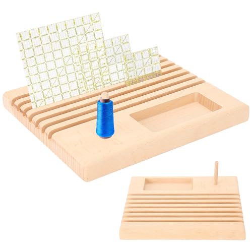 Cikonielf Buche Holzlineal Rack Quilting Patchwork Lineal Rack Quiltlinealhalter mit Gewindespulenhalter und Platz für Stifte Stifte Reißnägel Spulen von Cikonielf