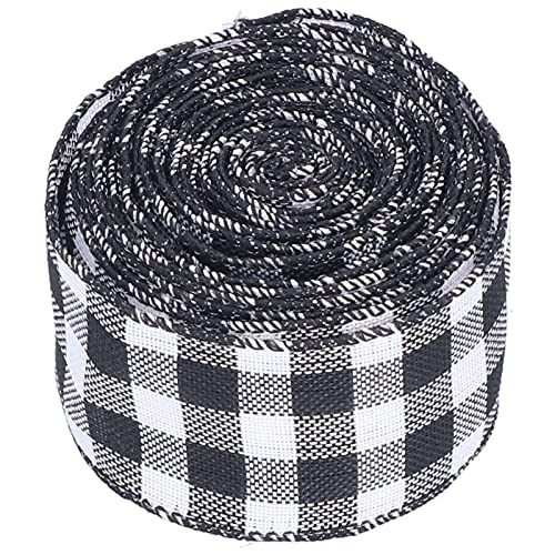 Cikonielf 5m Kariertes Band, Schwarz Weiß Rot Weihnachten Wired Edge Ribbon Dekoratives Wired Plaid Ribbon für Zuhause DIY Geschenkverpackung Handwerk(02) von Cikonielf