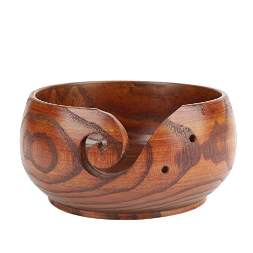 Cikonielf Garnschale aus Holz Handgefertigte Holzgarnschale Woll Schale Wood Yarn Bowl Holzgarnschale mit Löchern und Hakenhalter zum Stricken und Häkeln(13cm) von Cikonielf