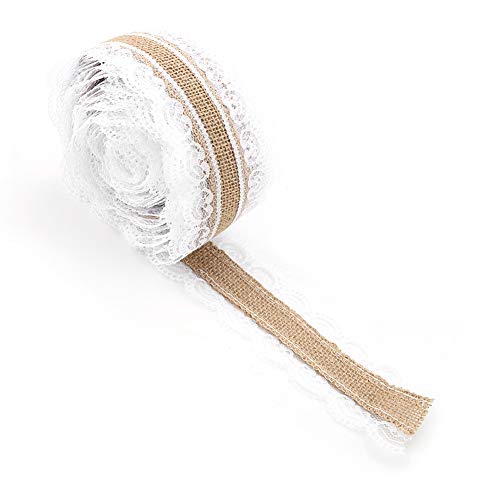 Cikonielf Juteband Vintage Spitzenband Juteband mit Spitze Weiß, Natürliche Sackleinen Hessische Jute Band 32,8ft Jute Spitze Dekoband Spitzenband für Hochzeit Weihnachten Basteln Geschenke Deko Cikonielf Juteband Vintage Spitzenband Juteband mit Spitze Weiß, Natürliche Sackleinen Hessische Jute Band 32,8ft Jute Spitze Dekoband Spitzenband für Hochzeit Weihnachten Basteln Geschenke Deko von Cikonielf