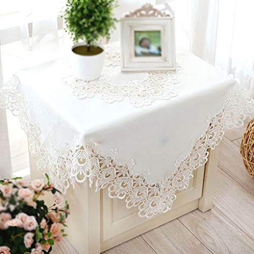 Cileruide White Satin Jacquard Tischdecke Stickerei Quadratische rechteckige Tischdecke Mehrfachgrößen für Esstisch Waschbare Tischdecke mit Spitzenkante (Kleine Größe 85x85cm) von Cileruide