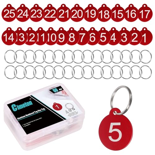 Cimeton 25 Stück Schlüsseletiketten mit Außenlochkreisen, nummerierte Schlüsselmarkierung zum Aufhängen von Gepäckstücken mit Ringen, Aluminiumlegierung, Metall, Nummernschilder zur Dekoration Cimeton 25 Stück Schlüsseletiketten mit Außenlochkreisen, nummerierte Schlüsselmarkierung zum Aufhängen von Gepäckstücken mit Ringen, Aluminiumlegierung, Metall, Nummernschilder zur Dekoration von Cimeton