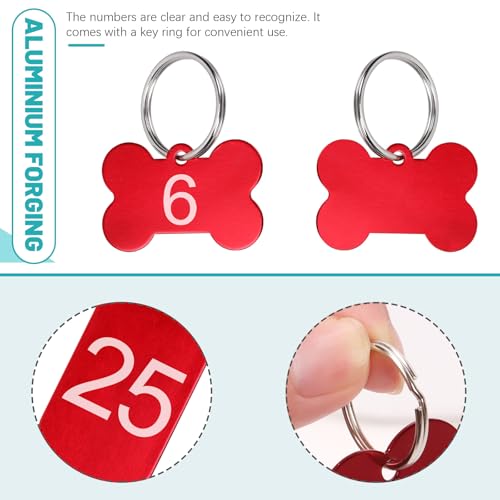 Cimeton 25 Stück herznummerierte Schlüsselanhänger Markierung zum Aufhängen Gepäcketiketten mit Ringen Aluminiumlegierung Metall Nummernschilder zur Dekoration von Cimeton