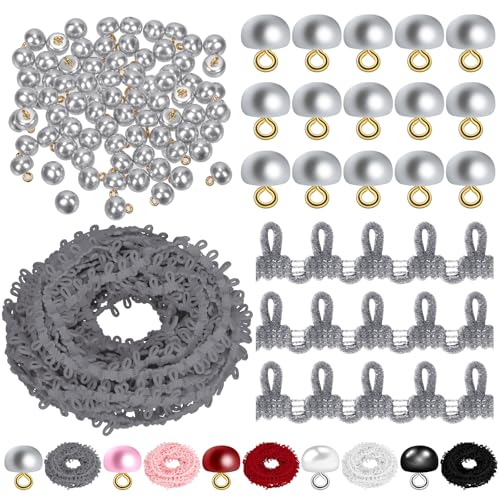 Cimeton 50PCS Grey 10mm Pearl Buttons Half Round Buttons Pearl Buckles for Wedding Dress Skirts Gloves von Cimeton