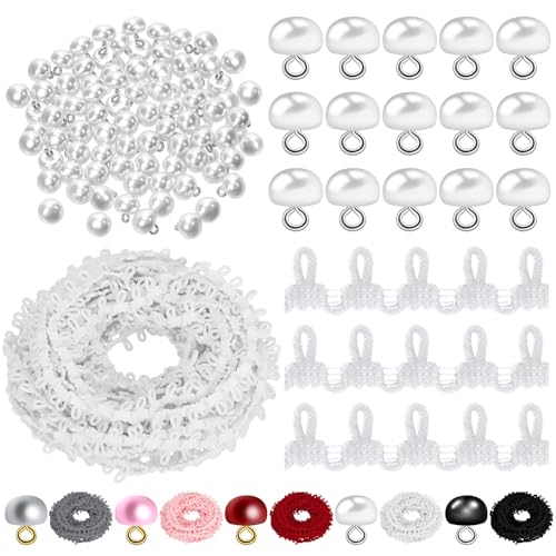 Cimeton 50PCS White 10mm Pearl Buttons Half Round Buttons Pearl Buckles for Wedding Dress Skirts Gloves von Cimeton