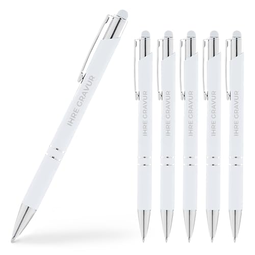 Cimpress Kugelschreiber mit eigenem Text bedrucken, Ballpoint Stift personalisiert, Geschenk für Mitarbeiter oder Kunden, Ideal als Werbeartikel schwarze Tinte, 100 Stück, Weiß von Cimpress