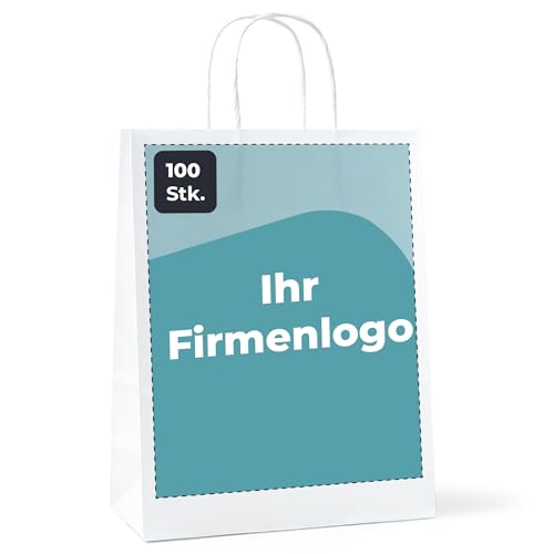 Cimpress Papiertüten mit Henkel Personalisierte Geschenktüten Selbst Gestalten Individuell Photo Logo Text Weiß Packpapier (22 x 30 cm Groß, 100 Stück) von Cimpress