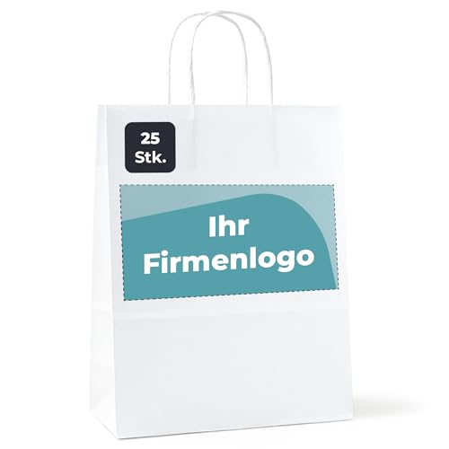 Cimpress Papiertüten mit Henkel Personalisierte Geschenktüten Selbst Gestalten Individuell Photo Logo Text Weiß Packpapier (22 x 30 cm Klein, 25 Stück) von Cimpress