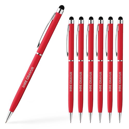 Cimpress Soft-Touch Kugelschreiber mit Stylus, personalisiert mit Gravur Werbeartikel mit eigenem Text aus Aluminium, Schwarze Tinte, 100 Stück, Rot von Cimpress