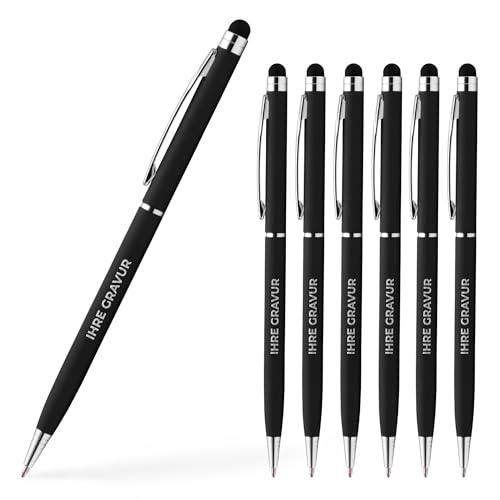 Cimpress Soft-Touch Kugelschreiber mit Stylus, personalisiert mit Gravur Werbeartikel mit eigenem Text aus Aluminium, Schwarze Tinte, 100 Stück, Schwarz von Cimpress