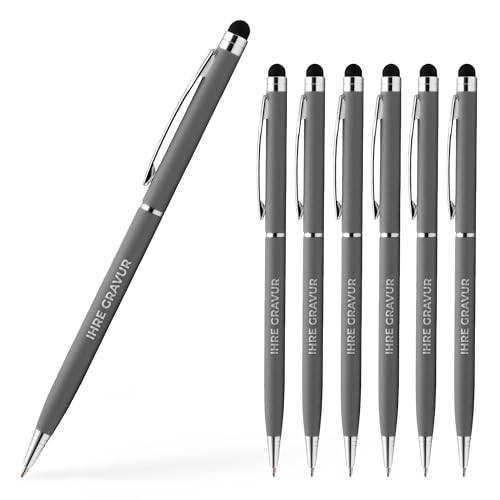 Cimpress Soft-Touch Kugelschreiber mit Stylus, personalisiert mit Gravur Werbeartikel mit eigenem Text aus Aluminium, schwarze Tinte, 100 Stück, Grau von Cimpress