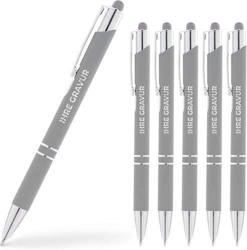 Cimpress personalisiert Kugelschreiber mit Gravur, Mit Wunschtext, 2-in-1 Stylus-Stift, Soft-Touch, schwarze Tinte, Personalisierte geschenke für Firmen, Events & Hochzeiten, 250 Stück, Hellgrau Cimpress personalisiert Kugelschreiber mit Gravur, Mit Wunschtext, 2-in-1 Stylus-Stift, Soft-Touch, schwarze Tinte, Personalisierte geschenke für Firmen, Events & Hochzeiten, 250 Stück, Hellgrau von Cimpress