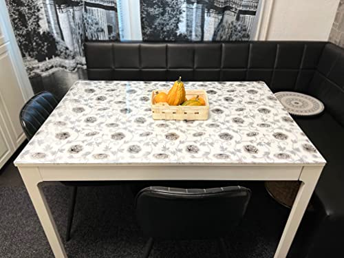 Tischfolie mit Blumen Muster- Maß nach Wunsch - Transparent Klar Tischdecke Tischschutz Schutzfolie Abwaschbar weich PVC 90cm (90x110cm + Toleranz) von Cinar
