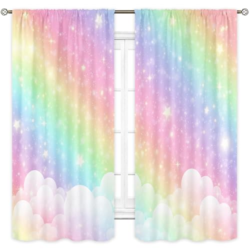 Cinbloo Bunte Regenbogen-Vorhänge für Mädchen-Schlafzimmer, 106 x 160 cm (B x H), Stangentasche, Ombré-Stil, niedlich, Pastellfarben, Kinderzimmer, Sterne, Kunst, bedruckt, Baby, Kinderzimmer von Cinbloo