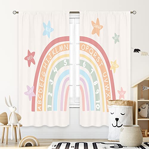 Cinbloo Regenbogen-Alphabet-Vorhänge, 107x160 cm, Stangentasche, ABC-Cartoon-Stern, lustig, für Kinderzimmer, Boho, pädagogische Kunst, bedruckt, für Wohnzimmer, Behandlungsstoff, 2 Paneele von Cinbloo