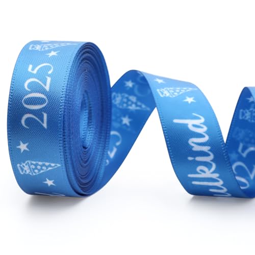 Cindeer 6 Yards Webband Schulkind 2025 für Schultüten und Einschulungsgeschenke Einschulung 16 mm breit Schulanfänger Geschenkverpackung Geschwistertüte(Blaues Band mit weißem Text) von Cindeer