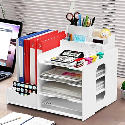 Cinnani Office Desktop Supplies Magazin Aktenhalter Rack Schreibtisch Aufgeräumter Aufbewahrungsorganisator für Dokumenten Briefablage A4 Papier Bücher Notebooks Schreibwaren für Schulbüro von Cinnani