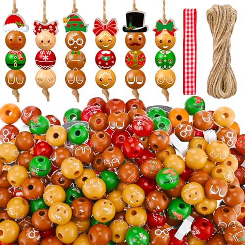 Cinnvoice 240 Stück Weihnachts-Holzperlen mit Bindfaden, Lebkuchenmann, Schneemann, Nussknacker, Holzperlen, Girlande, Weihnachten, DIY, Basteln, runde Perlen für Weihnachten, Party, Bauernhaus Cinnvoice 240 Stück Weihnachts-Holzperlen mit Bindfaden, Lebkuchenmann, Schneemann, Nussknacker, Holzperlen, Girlande, Weihnachten, DIY, Basteln, runde Perlen für Weihnachten, Party, Bauernhaus von Cinnvoice