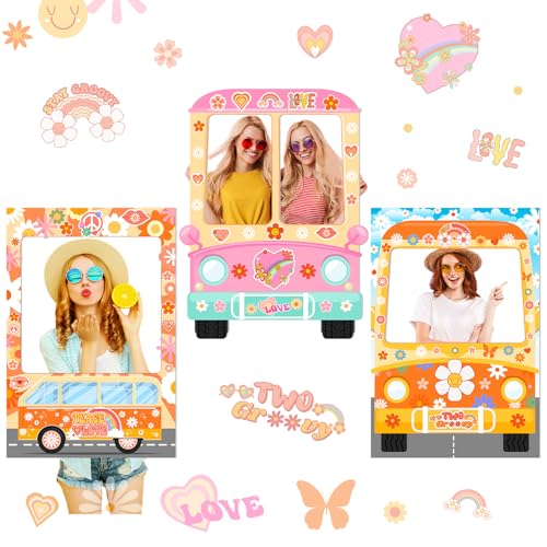 Cinnvoice 3 Stück Hippie-Bus-Fotokabinen-Requisiten, groovige Geburtstagsparty-Dekorationen, Hippie-Selfie-Rahmen, Banner, tragbar, 60er-70er-Jahre, Boho-Retro-Gänseblümchen-Hintergrund für drinnen Cinnvoice 3 Stück Hippie-Bus-Fotokabinen-Requisiten, groovige Geburtstagsparty-Dekorationen, Hippie-Selfie-Rahmen, Banner, tragbar, 60er-70er-Jahre, Boho-Retro-Gänseblümchen-Hintergrund für drinnen von Cinnvoice
