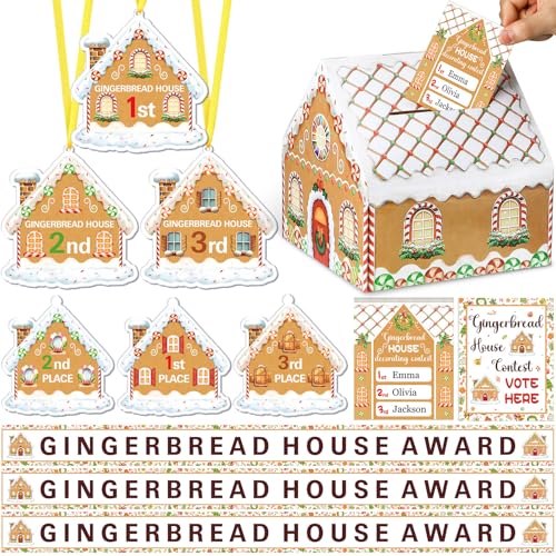 Cinnvoice 71-teiliges Lebkuchen-Party-Set mit Urnen für Weihnachtsspiel-Wettbewerbe, 60 Stimmkarten, 1 Lebkuchenhaus-Tischschild, 3 Schärpen Cinnvoice 71-teiliges Lebkuchen-Party-Set mit Urnen für Weihnachtsspiel-Wettbewerbe, 60 Stimmkarten, 1 Lebkuchenhaus-Tischschild, 3 Schärpen von Cinnvoice