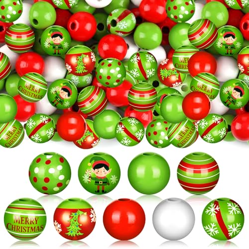 Cinnvoice Weihnachts-Holzperlen für Schmuckherstellung, Rot, Limettengrün, Weiß, glitzernde Dekoration, 16 mm, Weihnachtsmann-Perlen, Großpackung für Bastelarbeiten, Girlande, Urlaub, gestufte Tablett Cinnvoice Weihnachts-Holzperlen für Schmuckherstellung, Rot, Limettengrün, Weiß, glitzernde Dekoration, 16 mm, Weihnachtsmann-Perlen, Großpackung für Bastelarbeiten, Girlande, Urlaub, gestufte Tablett von Cinnvoice