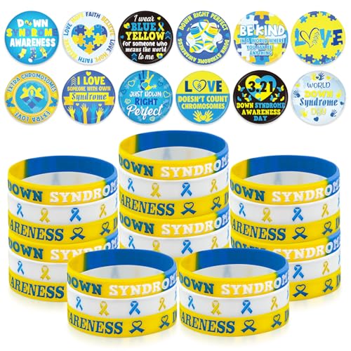 60 Stück Down-Syndrom-Zubehör, Großpackung enthält 30 blau-gelbe Bänder aus Silikon und 30 Ehlers-Danlos-Syndrom EDS Special Education Badges Button Pins für soziale Wohltätigkeitsorganisationen 60 Stück Down-Syndrom-Zubehör, Großpackung enthält 30 blau-gelbe Bänder aus Silikon und 30 Ehlers-Danlos-Syndrom EDS Special Education Badges Button Pins für soziale Wohltätigkeitsorganisationen von Cinrobiye