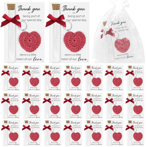 Cinrobiye 50er-Set Hochzeitsgeschenke für Gäste, Liebe, Herzen, gehäkelt, Wertschätzungsgeschenke, Großpackung, Dankeskarten, Gast-Souvenirs, handgefertigte Herz-Schlüsselanhänger für Hochzeit von Cinrobiye