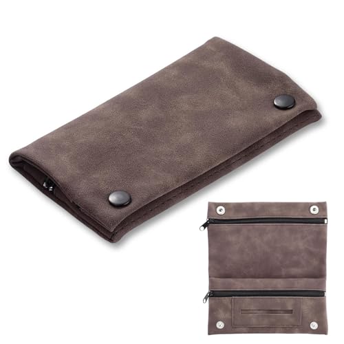 Cinsersr Tabaktasche Leder, Allzweckleder Tabaktasche Drehtabak Tasche, Tabaktasche Leder mit Magnetverschluss Faltbar,Tabakbeutel für Drehtabak Tragbar Tabakbeutel 15.5×5.5cm Mehrschichtig (Braun) von Cinsersr