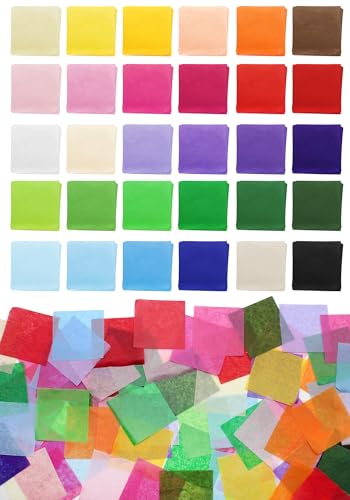 Cinvo 2 x 5,1 cm Seidenpapier-Quadrate, Regenbogen-Mosaik-Quadrate, für Kunsthandwerk, DIY-Projekte, Scrunch-Kunst, Klassenzimmer-Aktivitäten und mehr, 30 verschiedene Farben, 3000 Stück von Cinvo