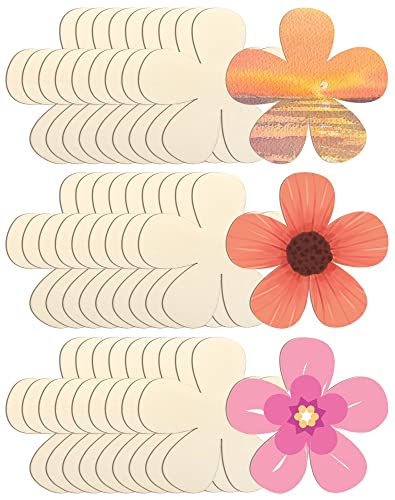 Cinvo 7 cm Blumen Holz Ausschnitte Blumen Holzscheiben Unlackierte Blanko-Holzornamente Blumenverzierungen zum Malen DIY Projekte Dekoration (30 Stück) von Cinvo
