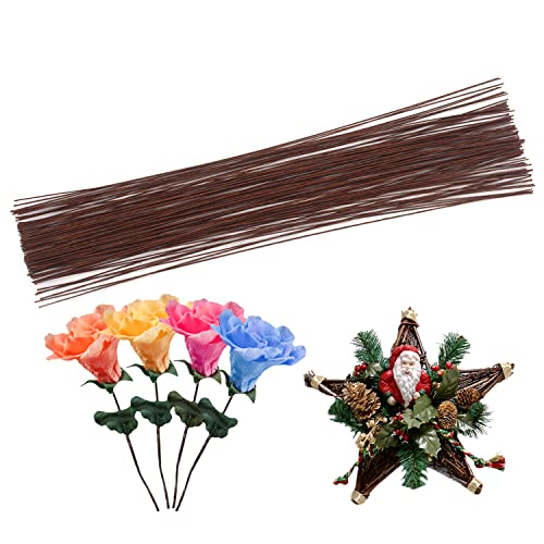 Cinvo Stieldraht, 22 Gauge, 100 Stück, Blumenpapier, 35,6 cm, für Blumenarrangements, DIY-Blumenstrauß, Handarbeit, Dunkelbraun von Cinvo