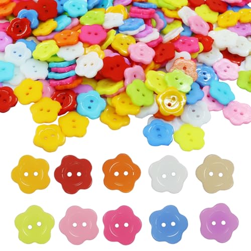 Cionyce Kunststoffknöpfe in Blumenform, verschiedene Farben, 1,9 cm, zum Nähen, Kleidung, Stricken, Basteln, Dekoration, 300 Stück (15 mm) von Cionyce