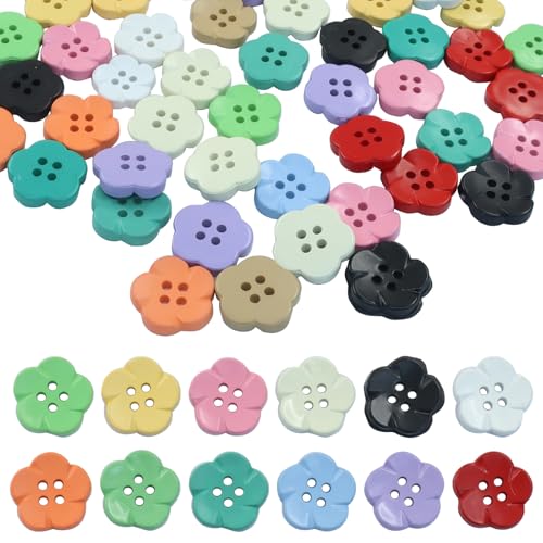 Cionyce Kunststoffknöpfe in Blumenform, verschiedene Farben, zum Nähen, Kleidung, Stricken, Basteln, Dekoration (18 mm, 10 Farben, 6 Stück/Farbe), 50 Stück von Cionyce
