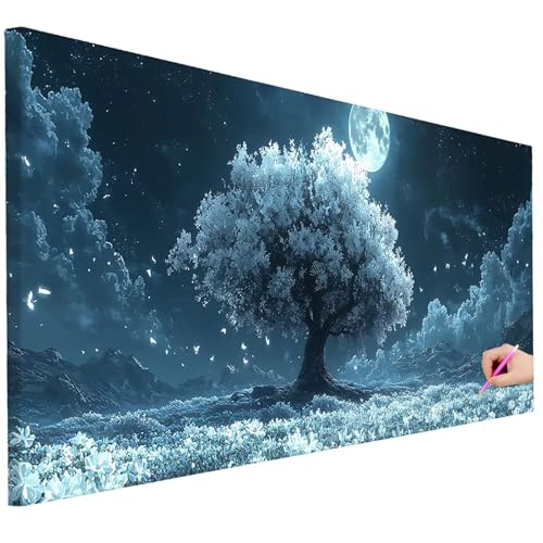 Diamond Painting Erwachsene Baum Diamond Painting XXL 150x60cm DIY Mond Diamant Kunst Groß Set Basteln Erwachsene Diamant Malerei Stickerei Kreuzstich Set für Deko Wohnzimmer Geschenke für Frauen B-12 von Ciooyxee