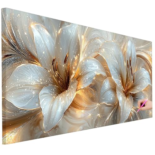 Diamond Painting Erwachsene Blumen Diamond Painting XXL 150x60cm 5D DIY Lilie Diamant Kunst Groß Set Basteln Erwachsene Diamant Malerei Stickerei Kreuzstich Set für Deko Wohnzimmer Geschenke C-39 von Ciooyxee