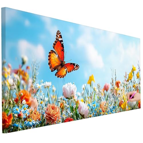 Diamond Painting Erwachsene Blumen Diamond Painting XXL 200x80cm 5D Schmetterling Diamant Kunst Groß Set Basteln Erwachsene Diamant Malerei Stickerei Kreuzstich Set für Deko Geschenke für Frauen B-80 von Ciooyxee