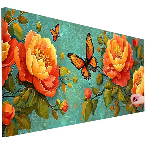 Diamond Painting Erwachsene Blumen Diamond Painting XXL 80x30cm 5D Schmetterling Diamant Kunst Groß Set Basteln Erwachsene Diamant Malerei Stickerei Kreuzstich Set für Deko Geschenke für Frauen L-10 von Ciooyxee