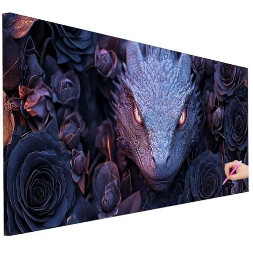 Diamond Painting Erwachsene Drachen Diamond Painting XXL 100x40cm 5D DIY Blume Diamant Kunst Groß Set Basteln Erwachsene Diamant Malerei Stickerei Kreuzstich Set für Deko Wohnzimmer Geschenke D-34 von Ciooyxee