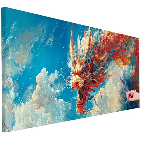 Diamond Painting Erwachsene Drachen Diamond Painting XXL 150x60cm 5D DIY Abstrakt Diamant Kunst Groß Set Basteln Erwachsene Diamant Malerei Stickerei Kreuzstich Set für Deko Wohnzimmer Geschenke B-22 von Ciooyxee