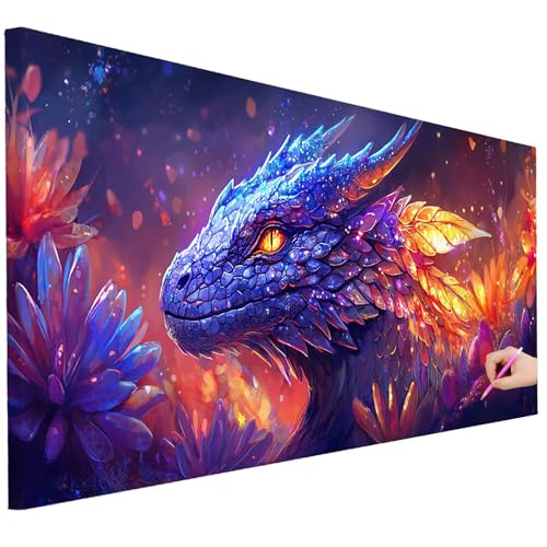 Diamond Painting Erwachsene Drachen Diamond Painting XXL 200x80cm 5D DIY Blume Diamant Kunst Groß Set Basteln Erwachsene Diamant Malerei Stickerei Kreuzstich Set für Deko Wohnzimmer Geschenke B-68 von Ciooyxee