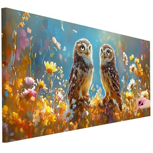 Diamond Painting Erwachsene Eule Diamond Painting XXL 130x50cm DIY Blume Diamant Kunst Groß Set Basteln Erwachsene Diamant Malerei Stickerei Kreuzstich Set Deko Wohnzimmer Geschenke für Frauen C-11 von Ciooyxee