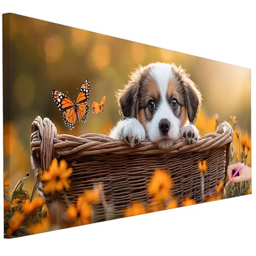 Diamond Painting Erwachsene Hund Diamond Painting XXL 100x40cm DIY Blume Diamant Kunst Groß Set Basteln Erwachsene Diamant Malerei Stickerei Kreuzstich Set Deko Wohnzimmer Geschenke für Frauen C-89 von Ciooyxee