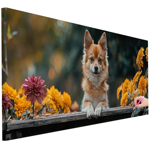 Diamond Painting Erwachsene Hund Diamond Painting XXL 150x60cm DIY Blume Diamant Kunst Groß Set Basteln Erwachsene Diamant Malerei Stickerei Kreuzstich Set Deko Wohnzimmer Geschenke für Frauen B-18 von Ciooyxee