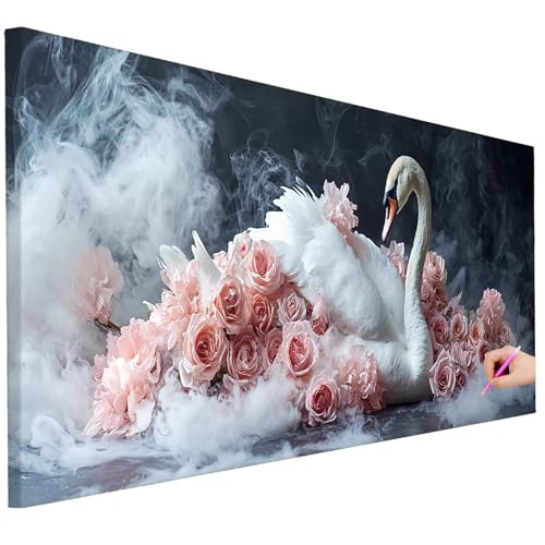Diamond Painting Erwachsene Rosen Diamond Painting XXL 150x60cm 5D DIY Schwan Diamant Kunst Groß Set Basteln Erwachsene Diamant Malerei Stickerei Kreuzstich Set für Deko Wohnzimmer Geschenke D-12 von Ciooyxee