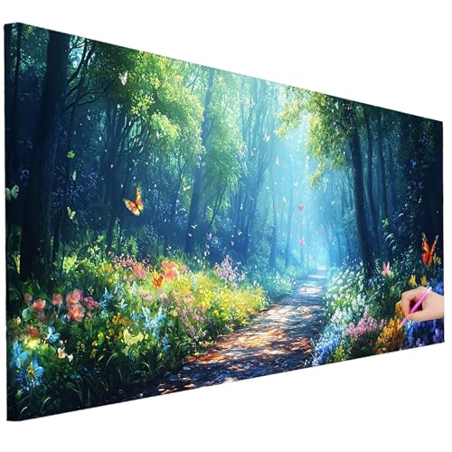 Diamond Painting Erwachsene Schmetterling Diamond Painting XXL 100x40cm 5D Wald Diamant Kunst Groß Set Basteln Erwachsene Diamant Malerei Stickerei Kreuzstich Set für Deko Geschenke für Frauen D-70 von Ciooyxee