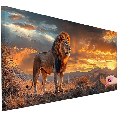 Diamond Painting Erwachsene Sonnenuntergang Diamond Painting XXL 80x30cm 5D Löwe Diamant Kunst Groß Set Basteln Erwachsene Diamant Malerei Stickerei Kreuzstich Set für Deko Geschenke für Frauen C-25 von Ciooyxee