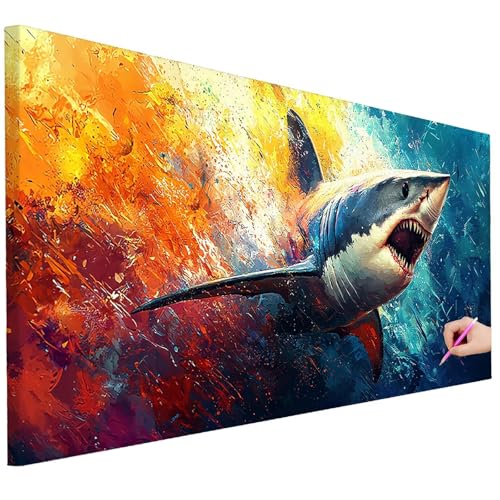 Diamond Painting Erwachsene Tiere Diamond Painting XXL 100x40cm DIY Hai Diamant Kunst Groß Set Basteln Erwachsene Diamant Malerei Stickerei Kreuzstich Set für Deko Wohnzimmer Geschenke für Frauen B-38 von Ciooyxee