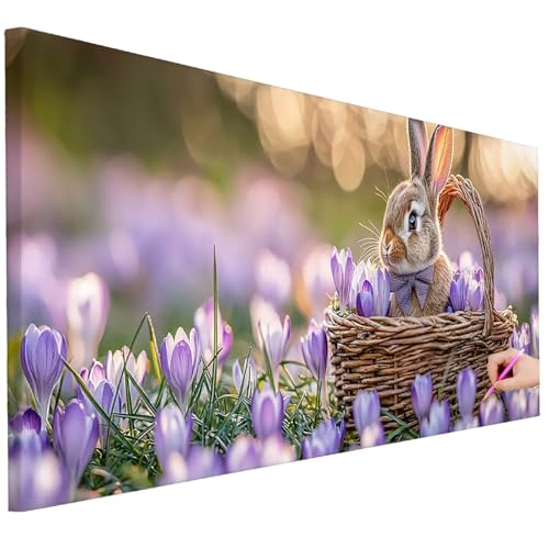 Diamond Painting XXL Groß 100x40cm Diamond Painting Kaninchen Bilder Set 5D Diamant Kunst Blume Bastelset Erwachsene, DIY Full Diamant Malerei Kreativ Set für Erwachsene für Wanddeko Geschenke B-39 von Ciooyxee