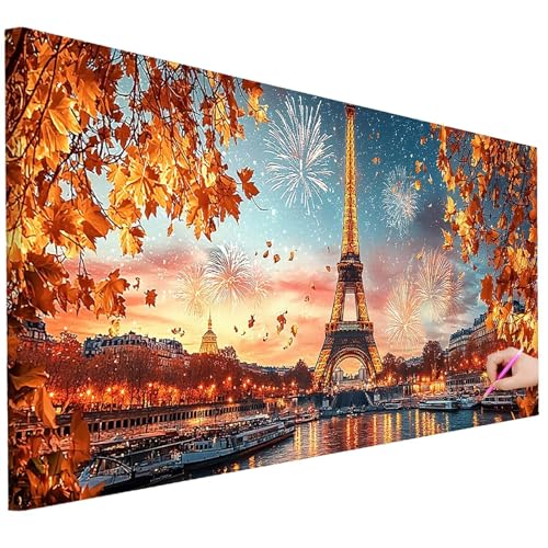 Diamond Painting XXL Groß 100x40cm Diamond Painting Landschaft Bilder Set 5D Diamant Kunst Paris Bastelset Erwachsene, DIY Full Diamant Malerei Kreativ Set für Erwachsene für Wanddeko Geschenke C-46 von Ciooyxee