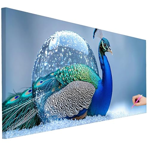 Diamond Painting XXL Groß 100x40cm Diamond Painting Pfau Bilder Set Diamant Kunst Schnee Bastelset Erwachsene Zimmer Deko, DIY Full Diamant Malerei Kreativ Set für Erwachsene Wanddeko Geschenke A-90 von Ciooyxee